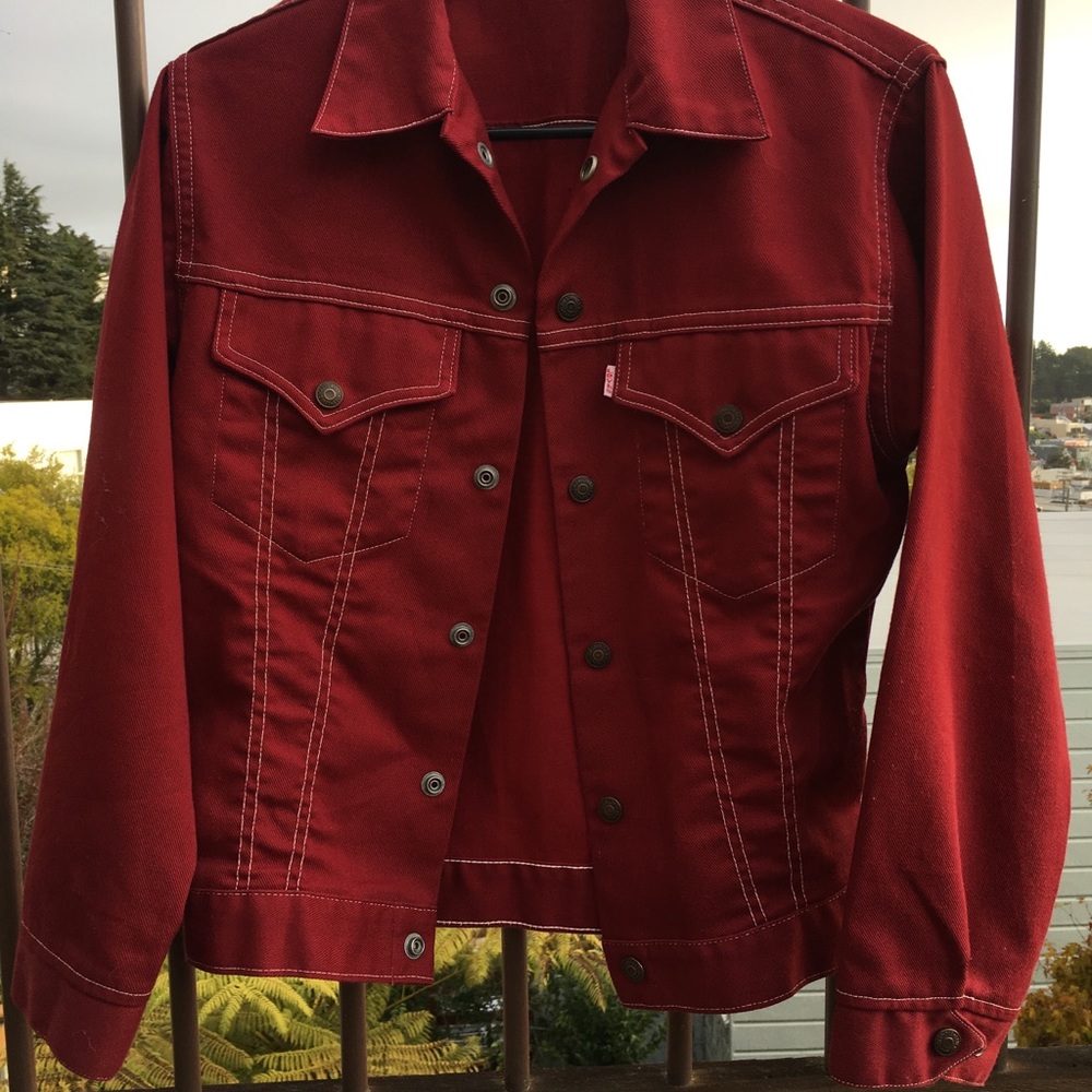 Red levis denim jacket